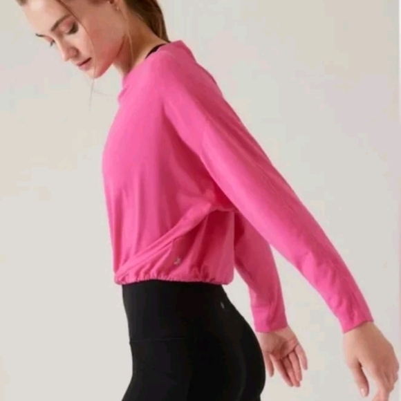 Athleta, New Cool Down Pink Long Sleeve Modal Drawstring Yoga Top Size Medium - Picture 14 of 14